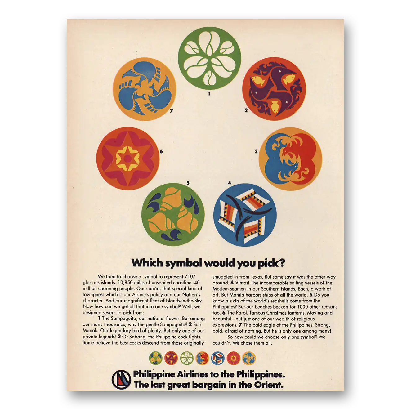 1972 Philippine Airlines Which Symbol Would You Pick Vintage Magazine Print Ad