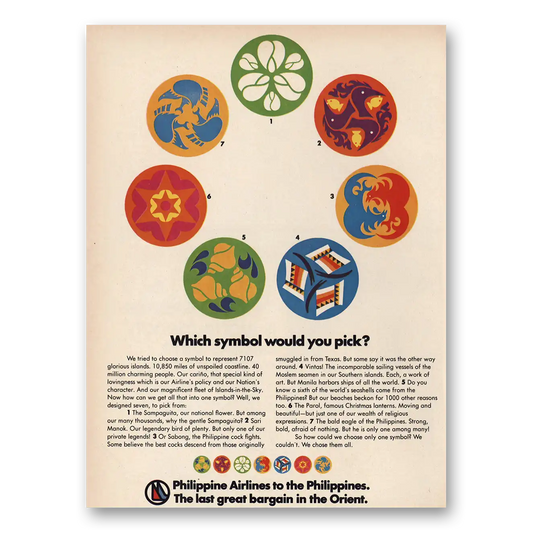 1972 Philippine Airlines Which Symbol Would You Pick Vintage Magazine Print Ad