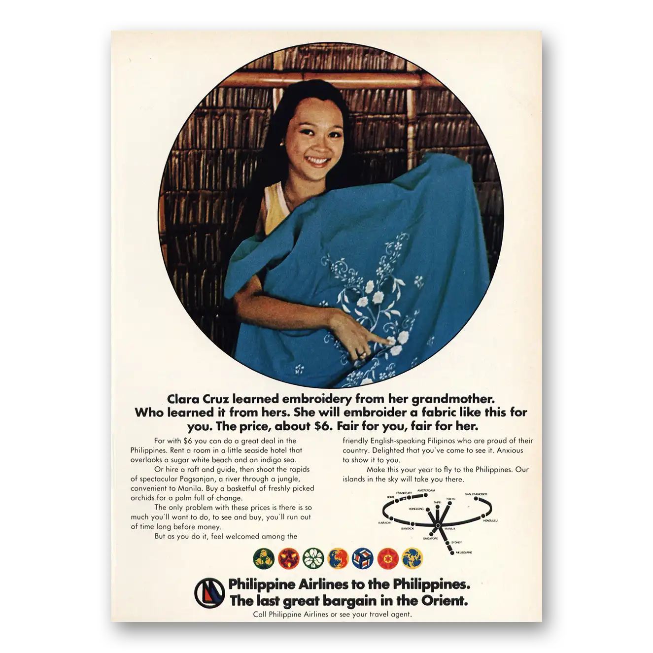 1972 Philippine Airlines Clara Cruz Embroidery Vintage Magazine Print Ad