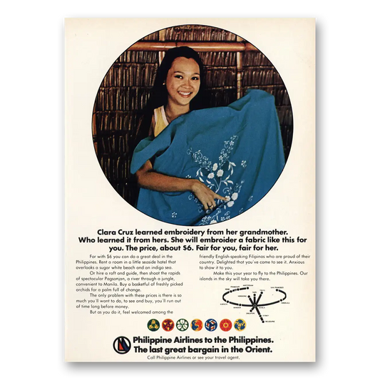 1972 Philippine Airlines Clara Cruz Embroidery Vintage Magazine Print Ad