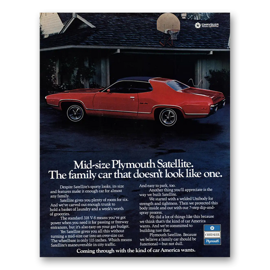 1972 Plymouth Satellite Family Car That Doesn't Look Like One Vintage Magazine Print Ad