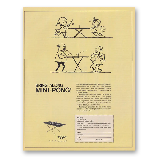 1972 Mini Pong Bring Along Mini Pong Vintage Magazine Print Ad