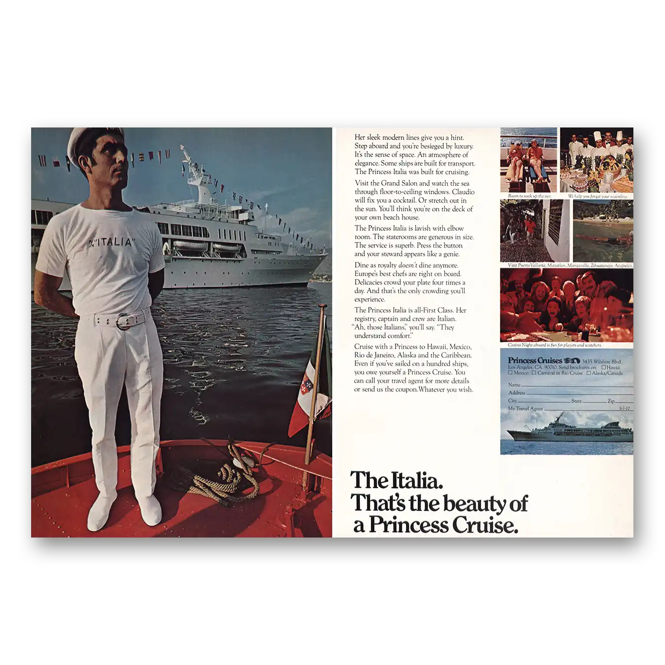 1972 Princess Cruises The Italia Vintage Magazine Print Ad