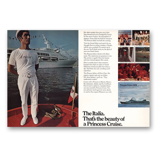 1972 Princess Cruises The Italia Vintage Magazine Print Ad