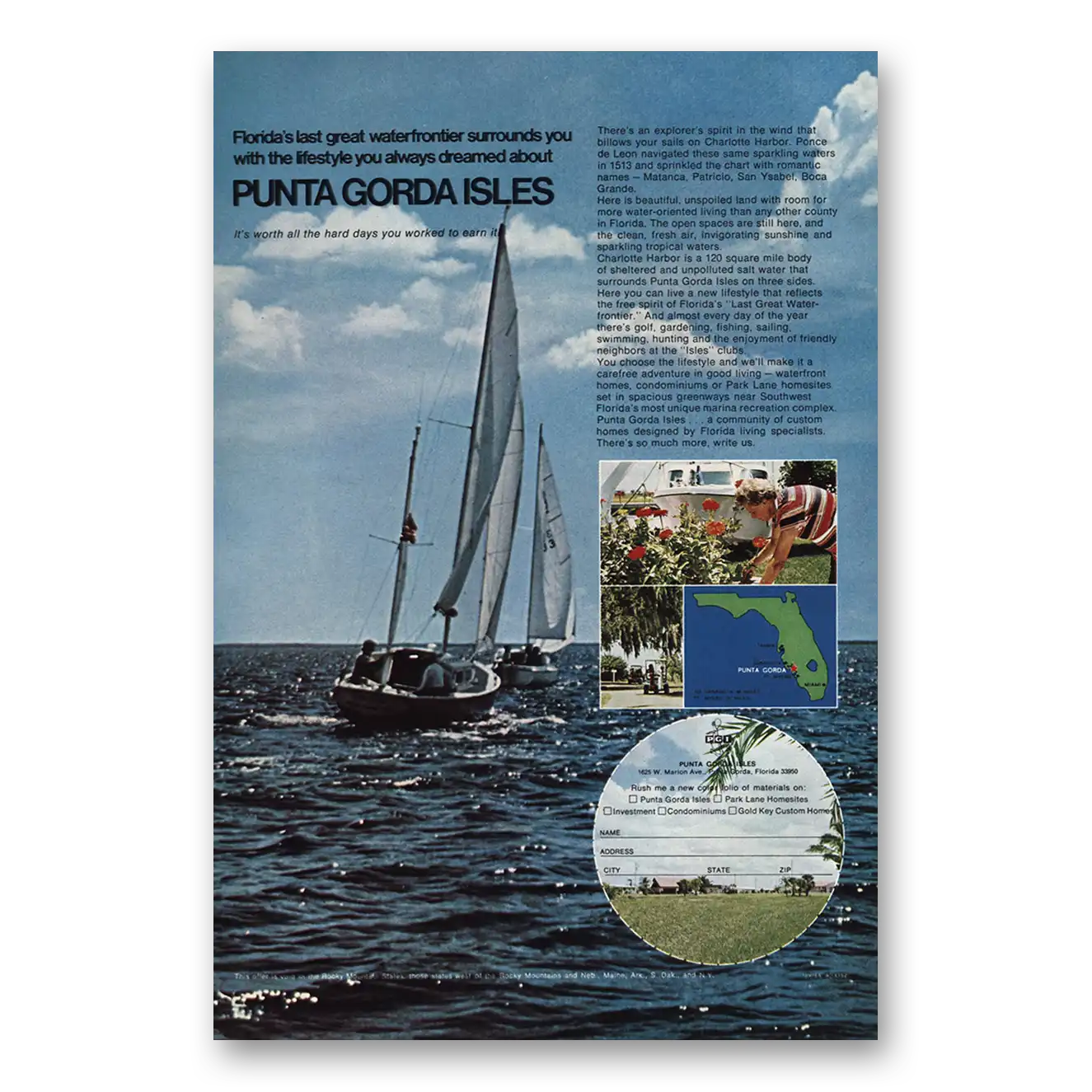 1972 Punta Gorda Isles Florida Last Great Waterfrontier Vintage Magazine Print Ad