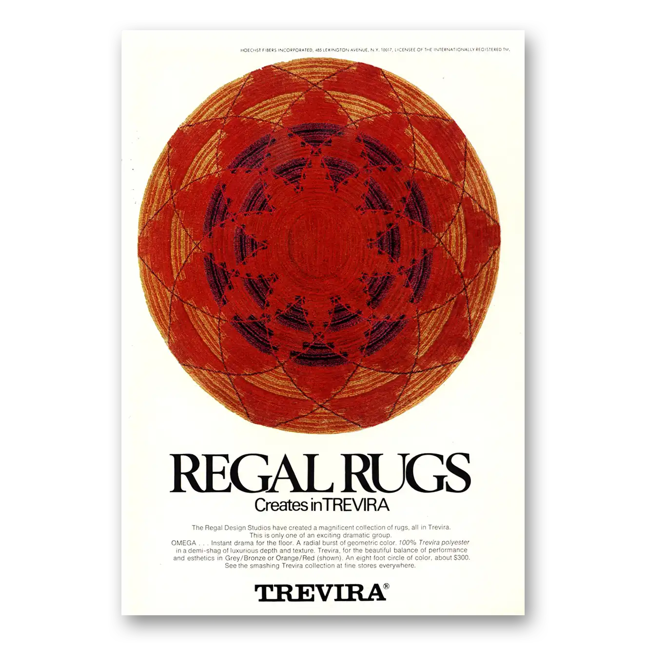 1972 Regal Rugs Creates In Trevira Vintage Magazine Print Ad