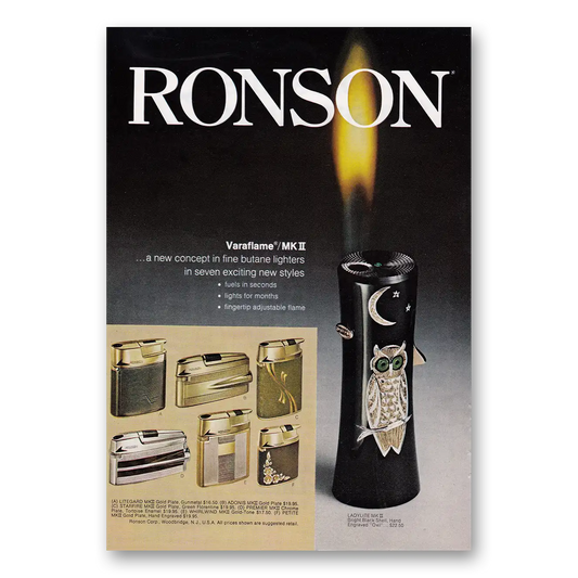 1972 Ronson Lighters Veraflame MKII Butane Lighters Vintage Magazine Print Ad