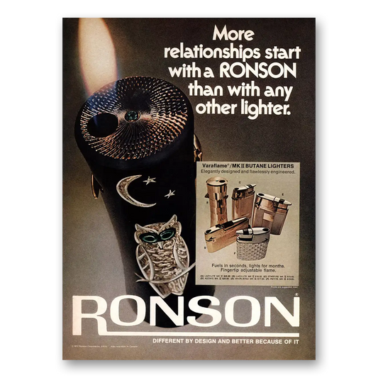 1972 Ronson Lighters More Relationships Start With a Ronson Vintage Magazine Print Ad