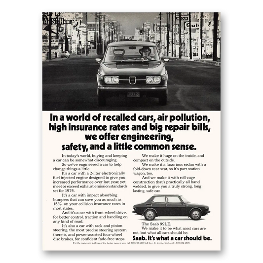 1972 Saab World of Recalled Cars Vintage Magazine Print Ad