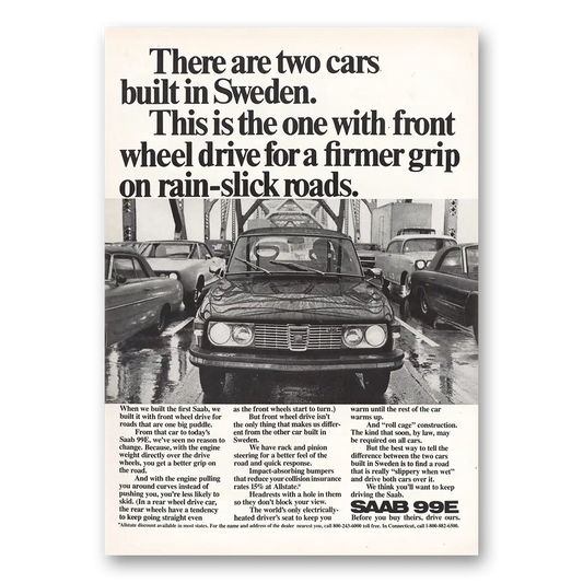 1972 Saab Firmer Grip Rain Slick Roads Vintage Magazine Print Ad