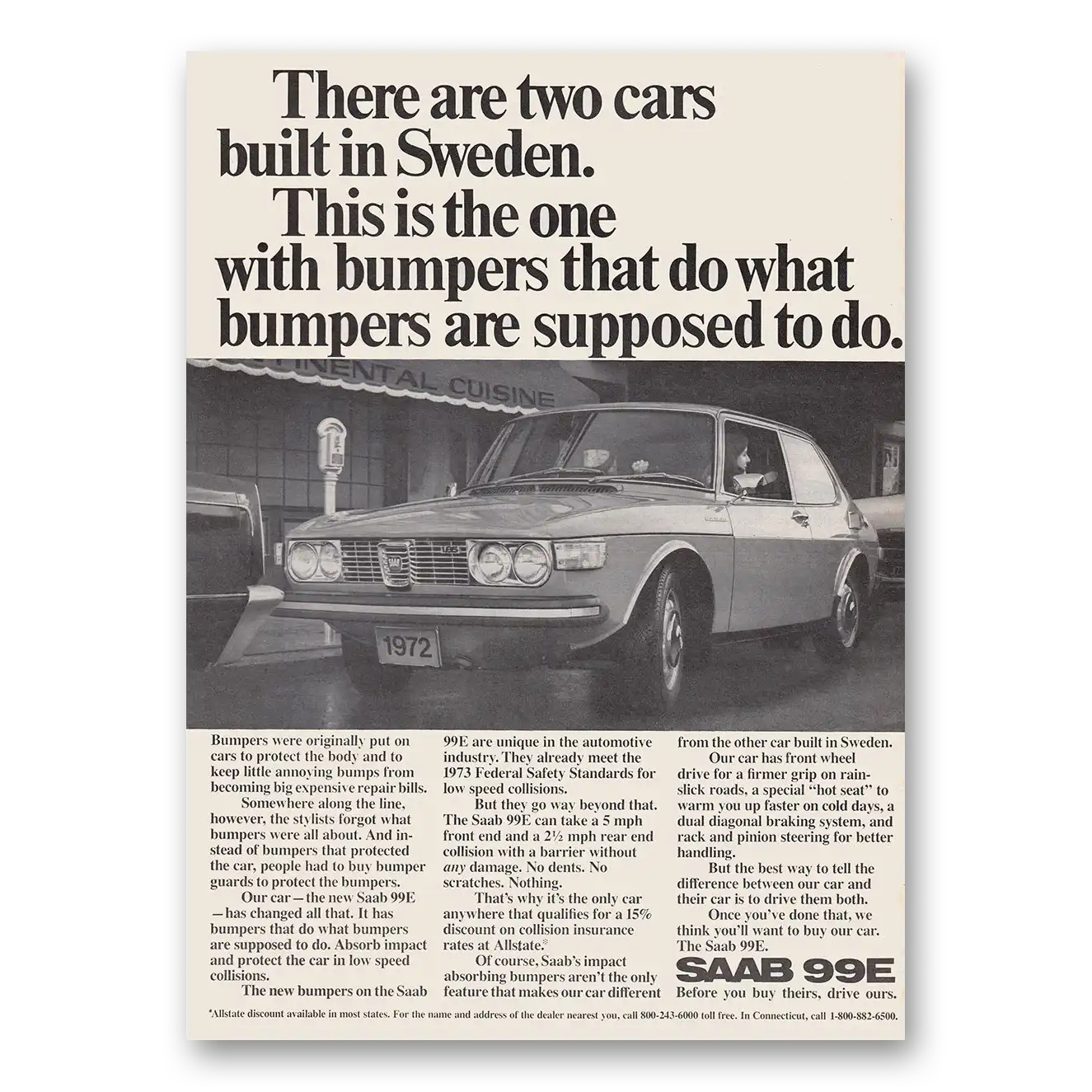 1972 Saab Two Cars Built In Sweden Vintage Magazine Print Ad