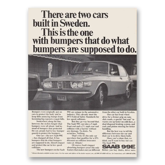 1972 Saab Two Cars Built In Sweden Vintage Magazine Print Ad