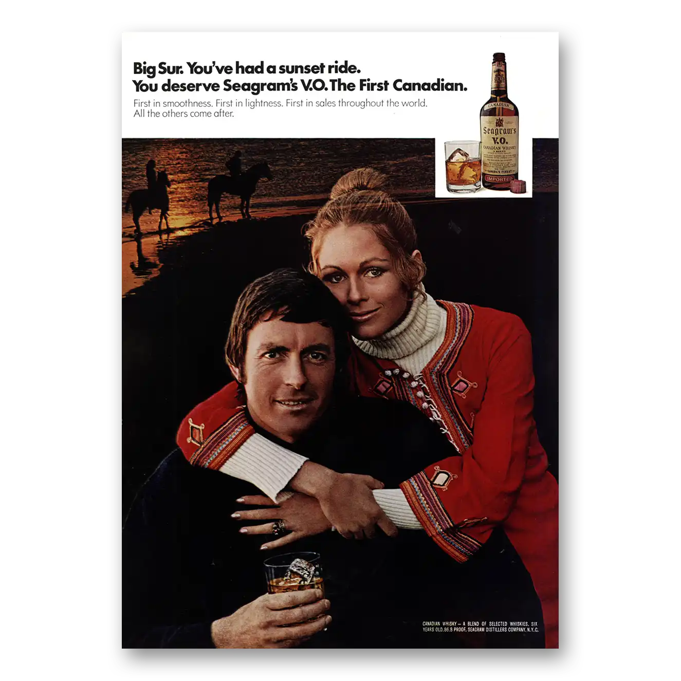 1972 Seagrams VO Whisky Big Sur Had a Sunset Ride Vintage Magazine Print Ad