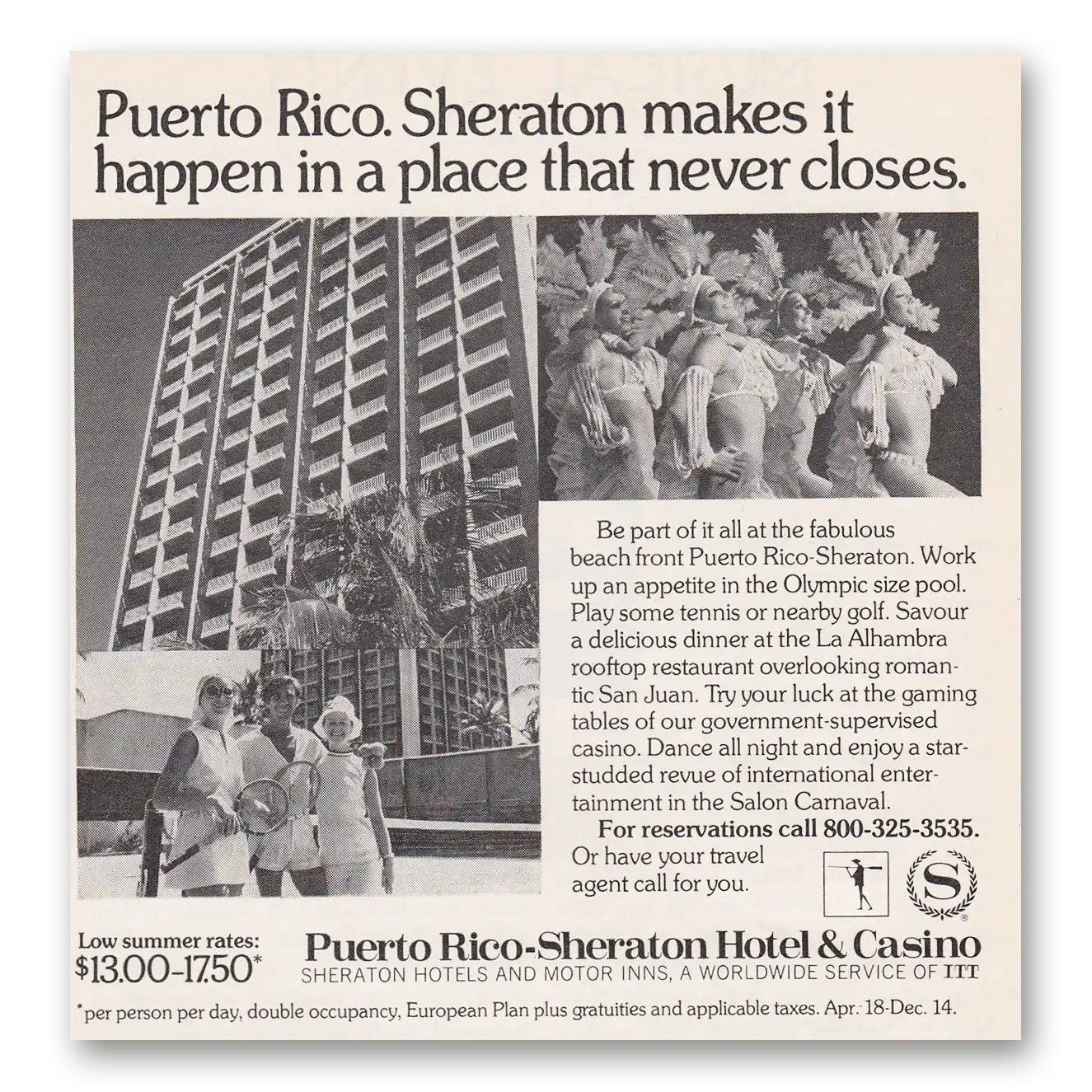 1972 Puerto Rico Sheraton Hotel Places That Never Closes Vintage Magazine Print Ad