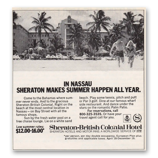 1972 Sheraton British Colonial Hotel Nassau Bahamas Vintage Magazine Print Ad