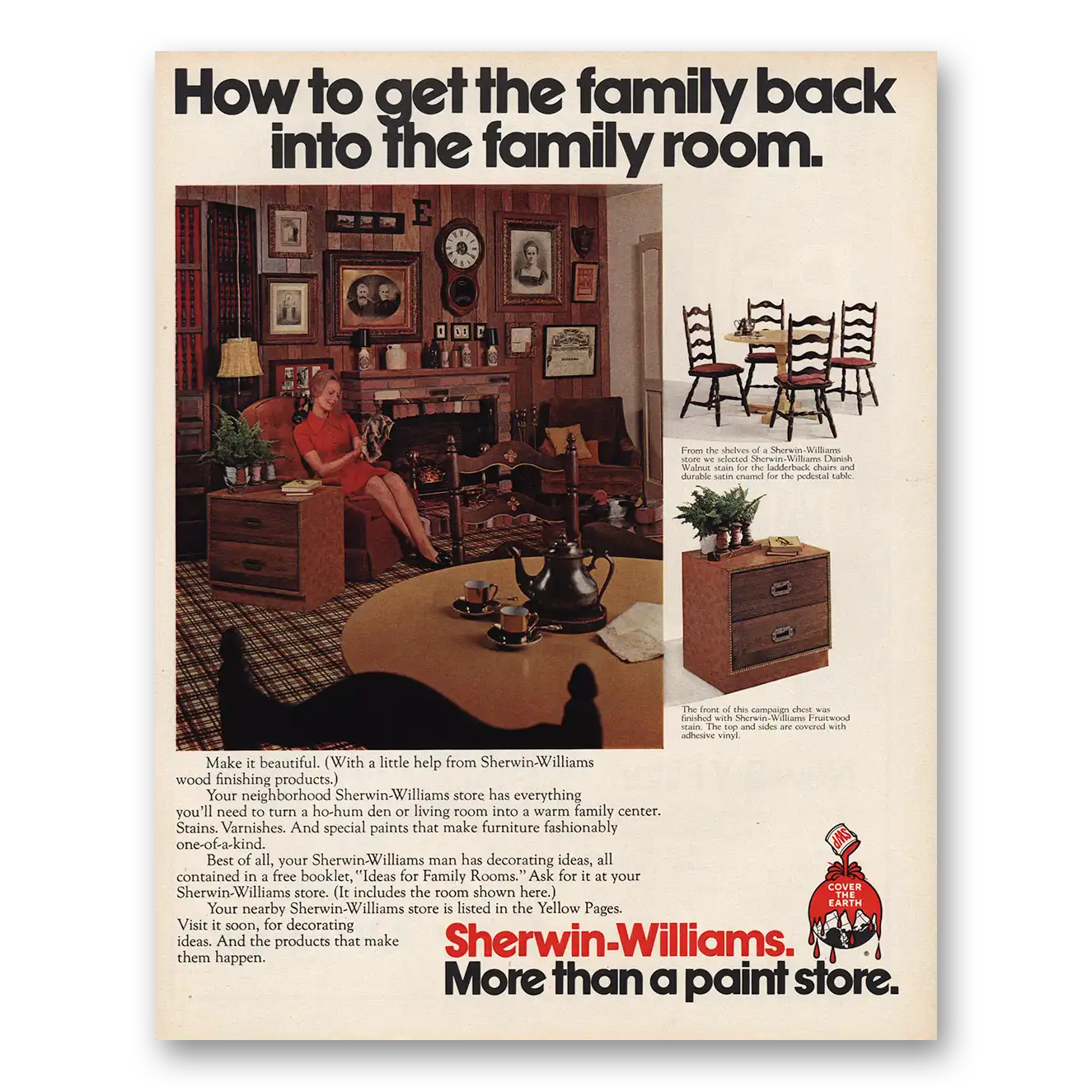 1972 Sherwin Williams Paints Get Family Back Into Family Room Vintage Magazine Print Ad