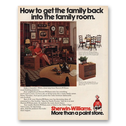 1972 Sherwin Williams Paints Get Family Back Into Family Room Vintage Magazine Print Ad