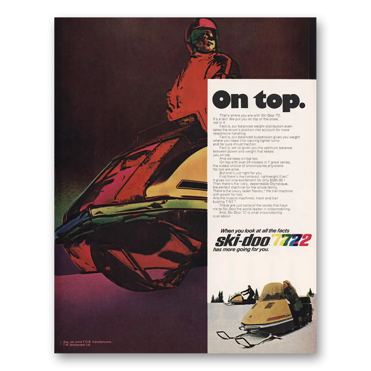 1971 Ski-Doo Snowmobile On Top Vintage Magazine Print Ad