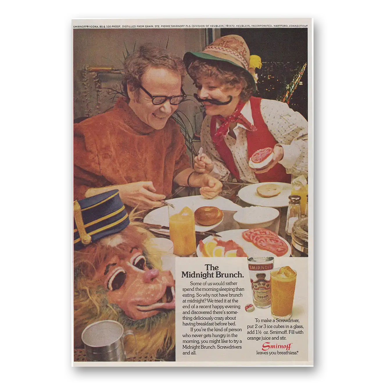 1972 Smirnoff Vodka Midnight Brunch Vintage Magazine Print Ad