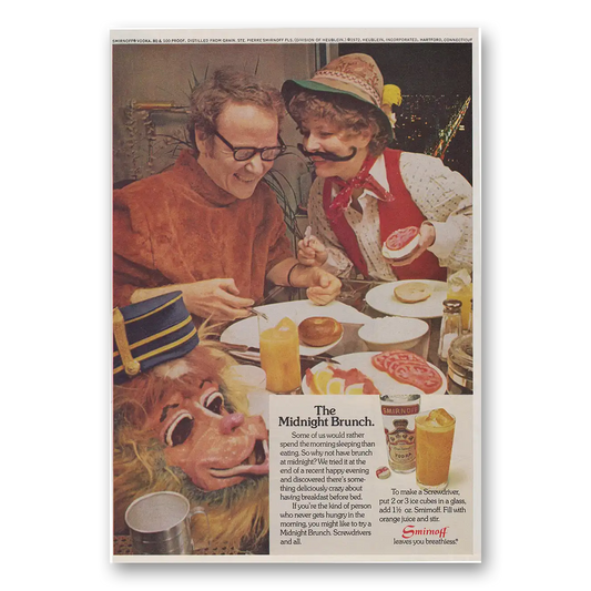 1972 Smirnoff Vodka Midnight Brunch Vintage Magazine Print Ad