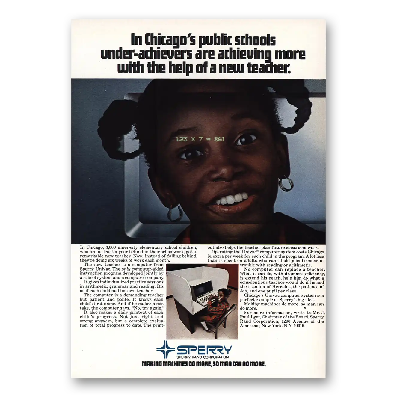 1972 Sperry Rand Chicagos Public Schools Vintage Magazine Print Ad