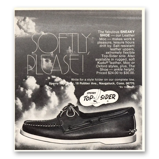 1972 Sperry Top Sider Shoes Softly Please Vintage Magazine Print Ad