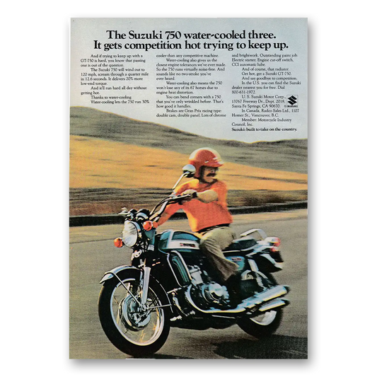 1972 Suzuki Motorcycles Water Cooled Three Gets Competition Hot Vintage Magazine Print Ad