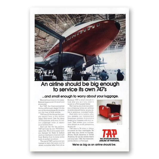 1972 TAP Portuguese Airways Portugal Big Enough Service Own 747s Vintage Magazine Print Ad