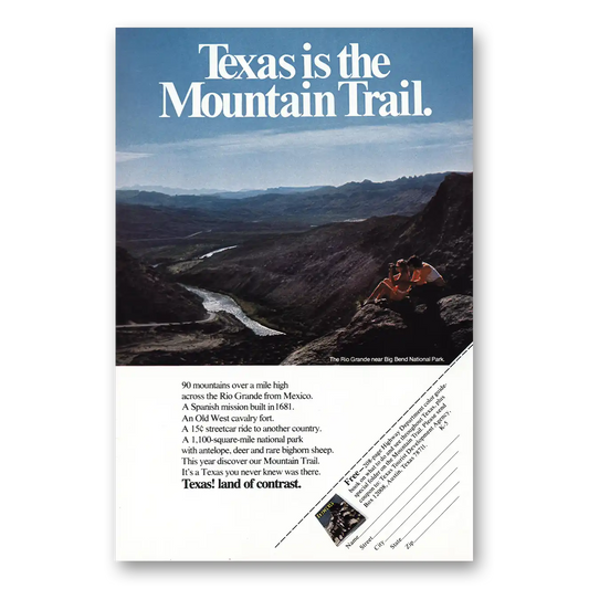 1972 Texas Mountain Trail Vintage Magazine Print Ad