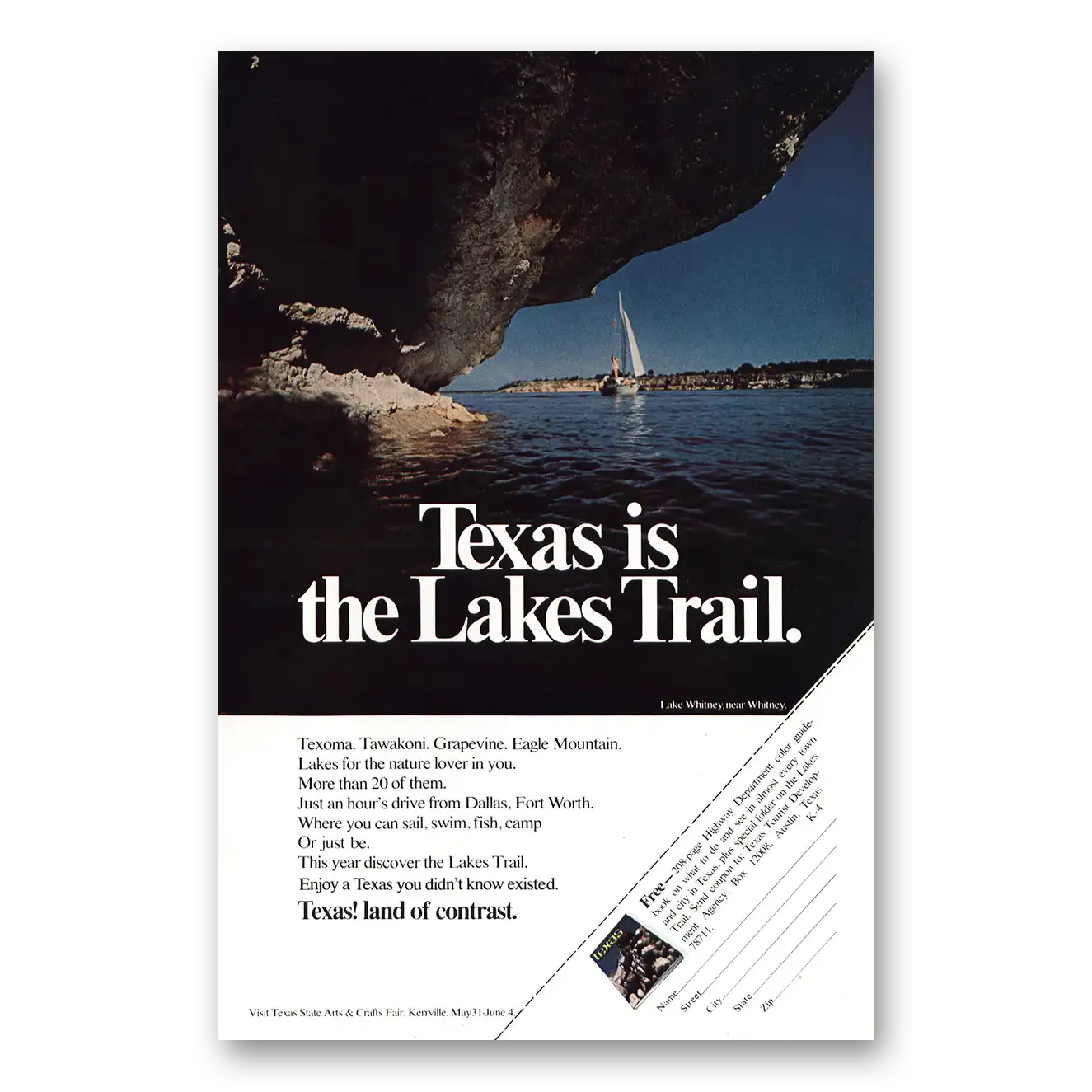 1972 Texas Texas Is the Lakes Trail Vintage Magazine Print Ad