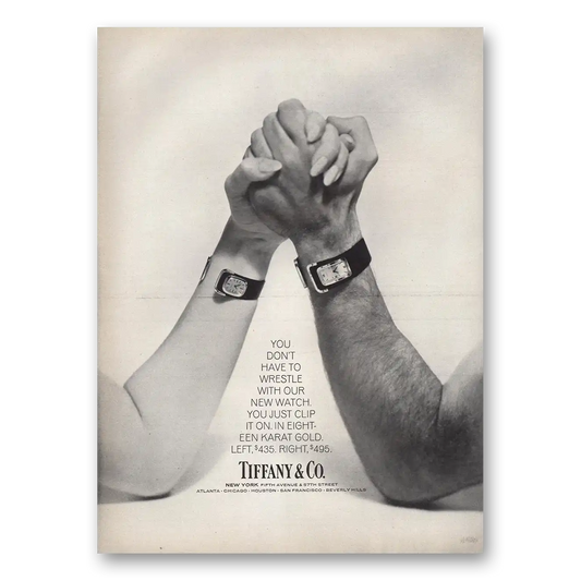 1972 Tiffany & Co Watches You Don’t Have to Wrestle Vintage Magazine Print Ad