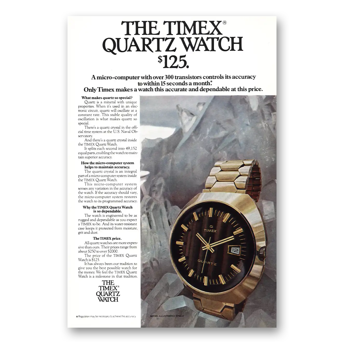 1972 Timex Quartz Watch Micro Computer Vintage Magazine Print Ad