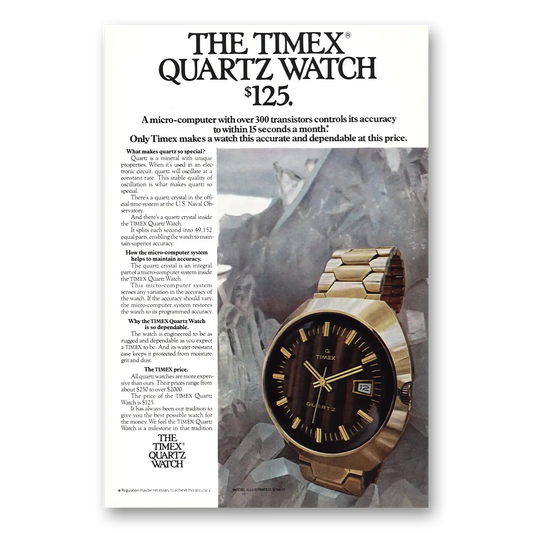 1972 Timex Quartz Watch Micro Computer Vintage Magazine Print Ad