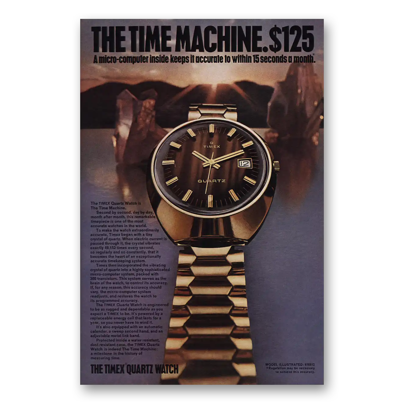 1972 Timex Quartz Watch Time Machine Micro Computer Vintage Magazine Print Ad