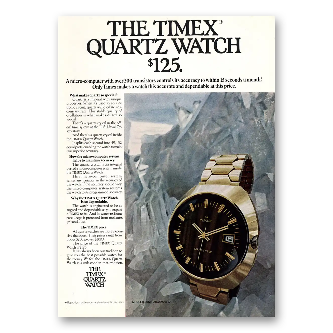 1972 Timex Quartz Watch Micro Computer 300 Transistors Vintage Magazine Print Ad