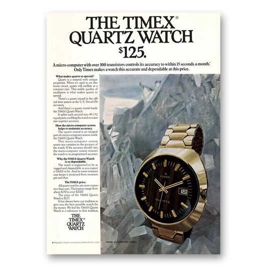 1972 Timex Quartz Watch Micro Computer 300 Transistors Vintage Magazine Print Ad