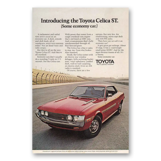 1971 Toyota Celica Tachometer and Radial Tires Vintage Magazine Print Ad