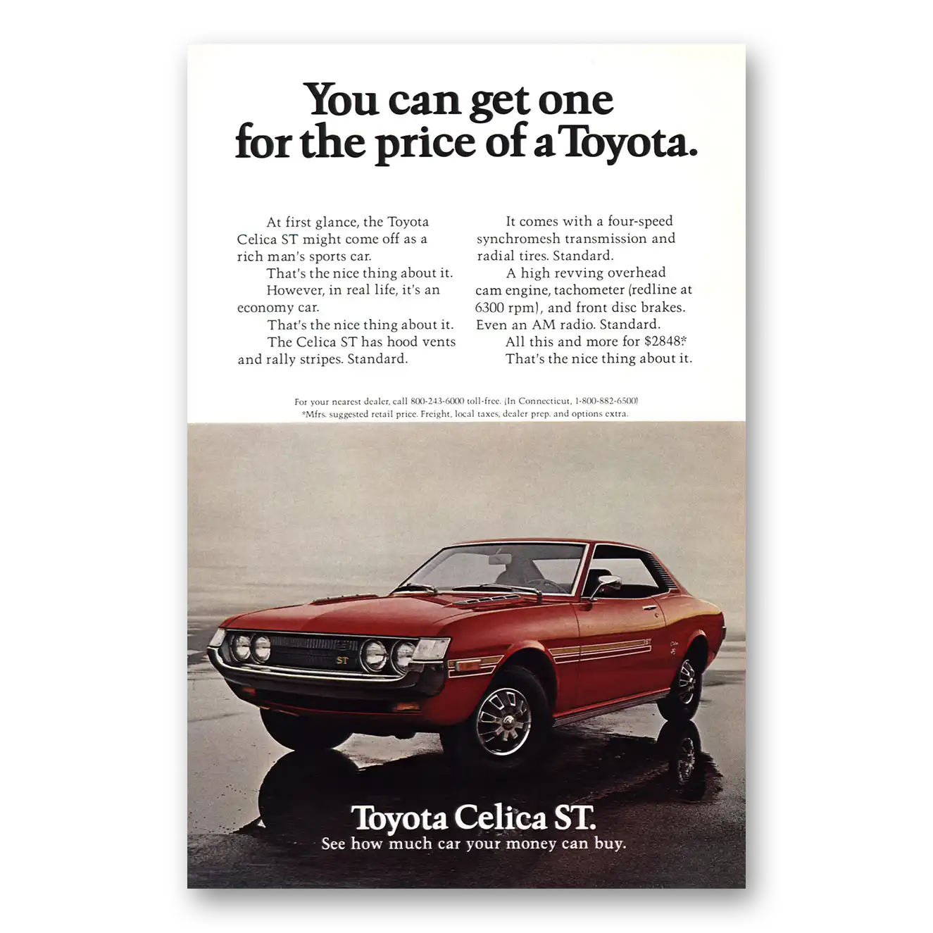 1972 Toyota Celica Get One for Price of Toyota Vintage Magazine Print Ad