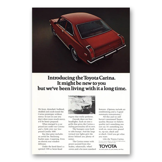 1972 Toyota Carina Living With It A Long Time Vintage Magazine Print Ad