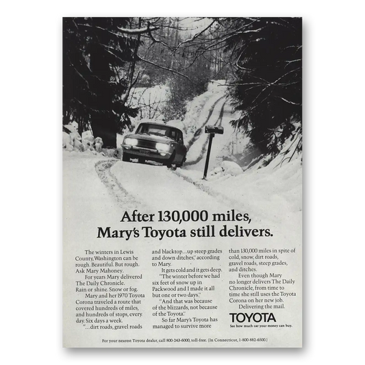 1972 Toyota Corona Marys Toyota Still Delivers Vintage Magazine Print Ad