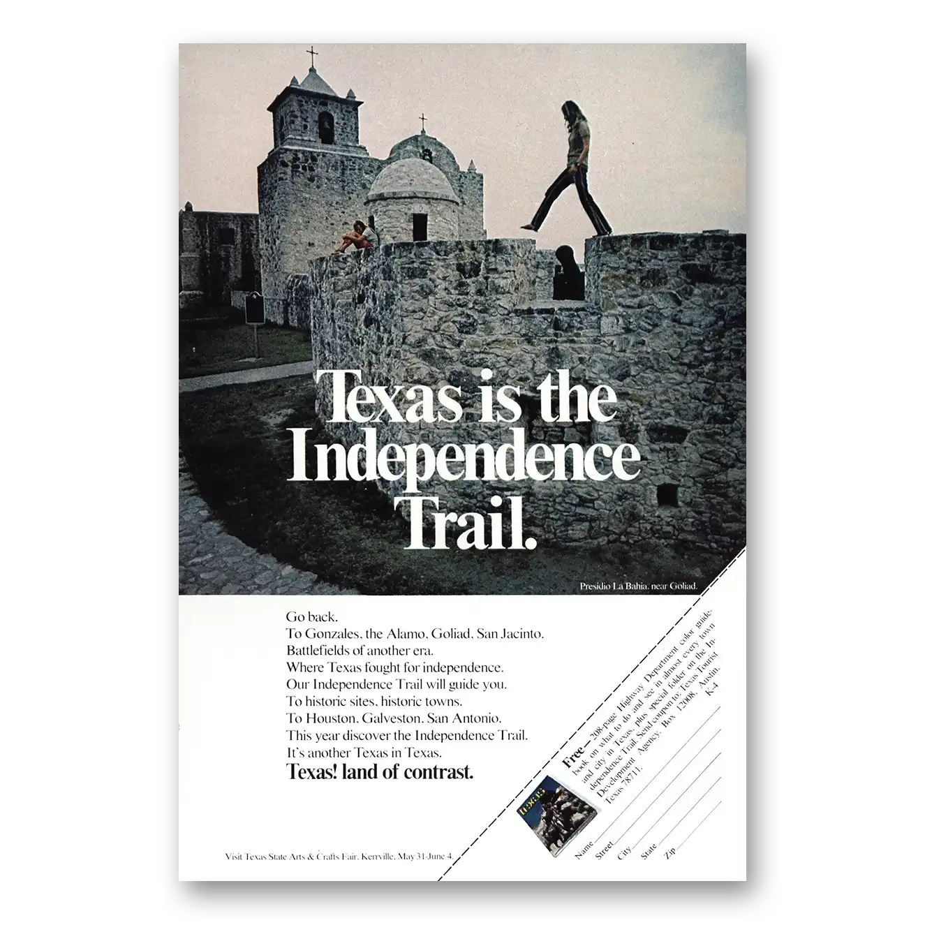 1972 Texas Independence Trail Vintage Magazine Print Ad