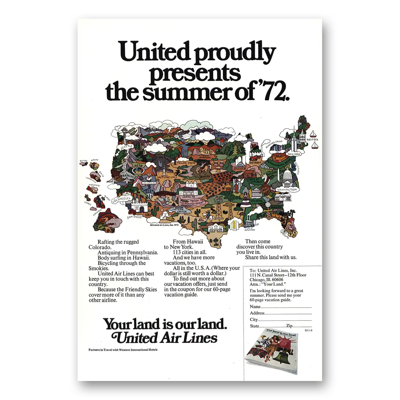 1972 United Airlines Summer of 72 Vintage Magazine Print Ad