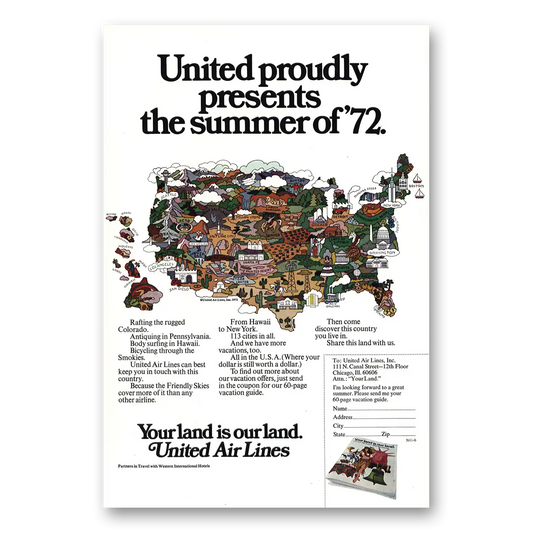 1972 United Airlines Summer of 72 Vintage Magazine Print Ad