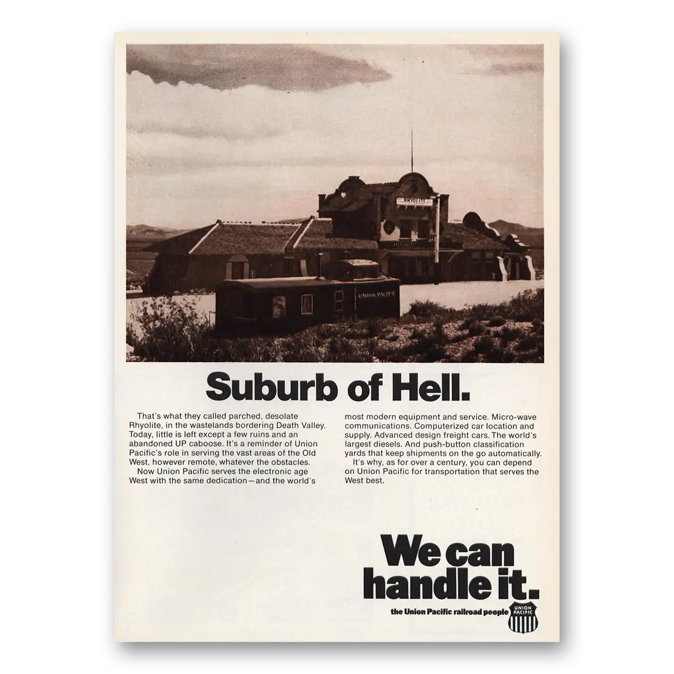 1972 Union Pacific Railroad Suburb of Hell Vintage Magazine Print Ad