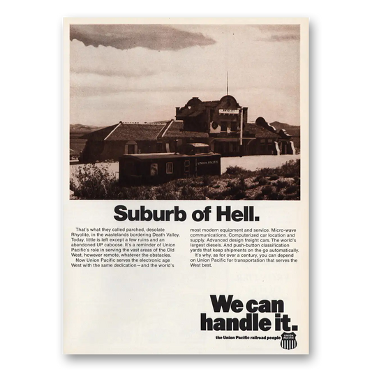 1972 Union Pacific Railroad Suburb of Hell Vintage Magazine Print Ad