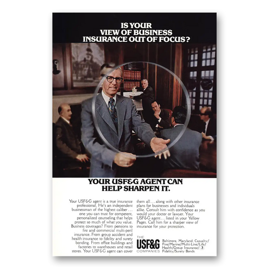 1972 USF&G View of Business Insurance Out of Focus Vintage Magazine Print Ad