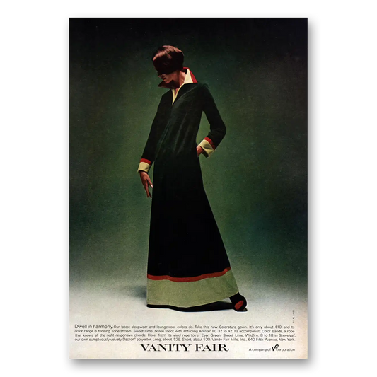 1972 Vanity Fair Fashion Dwell In Harmony Vintage Magazine Print Ad