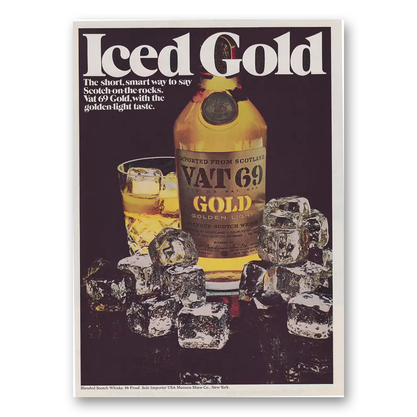 1972 VAT69 Iced Gold Vintage Magazine Print Ad