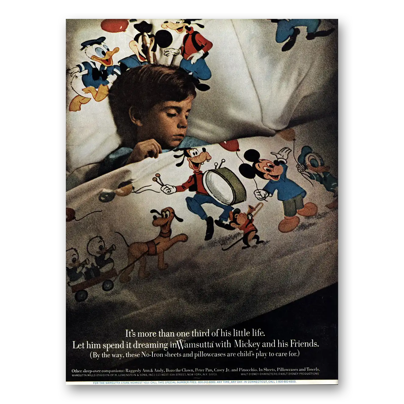 1972 Wamsutta Sheets Dreaming Mickey and His Friends Vintage Magazine Print Ad