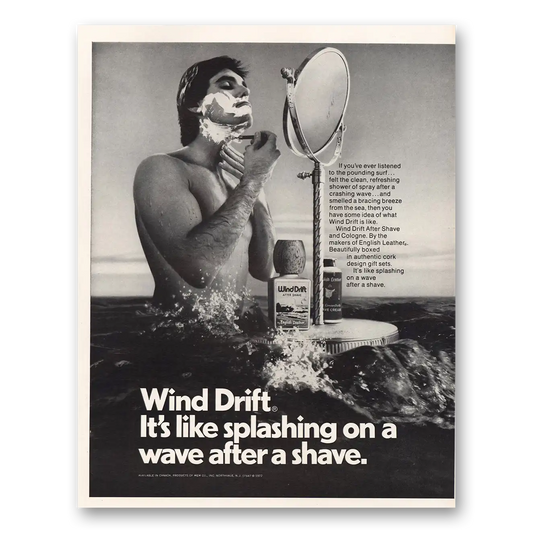 1972 Wind Drift After Shave Splashing On a Wave Vintage Magazine Print Ad